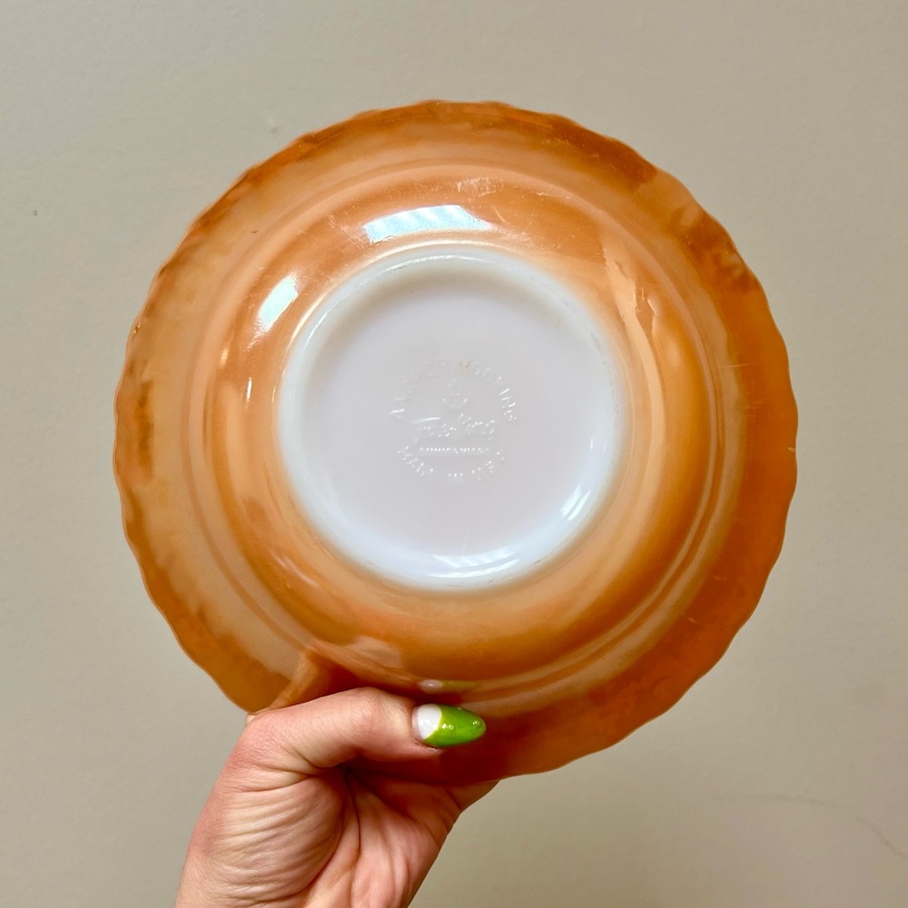 60s Vintage 🍑 Anchor Hocking Fire-King Dinnerware Peach Lustre Serving Bowls (2) - Picture 6 of 8